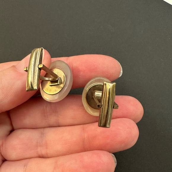 Vintage 1950’s Cuff Links Set Pair Moonstone Agate Classic Accessory Oval Shape - Picture 7 of 7